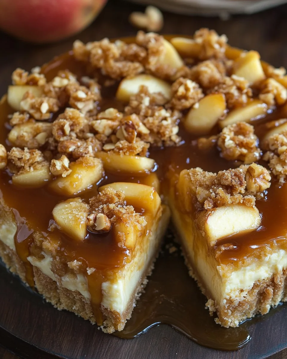 Apfel-Cheesecake mit Walnuss-Streuseln und Karamellsauce 29 Apfel-Cheesecake mit Walnuss-Streuseln und Karamellsauce