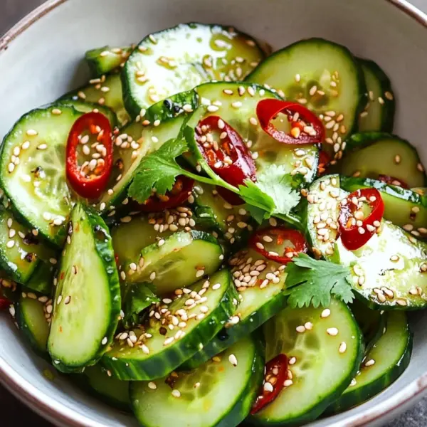 Asiatischer Gurkensalat mit Chili & Sesam
