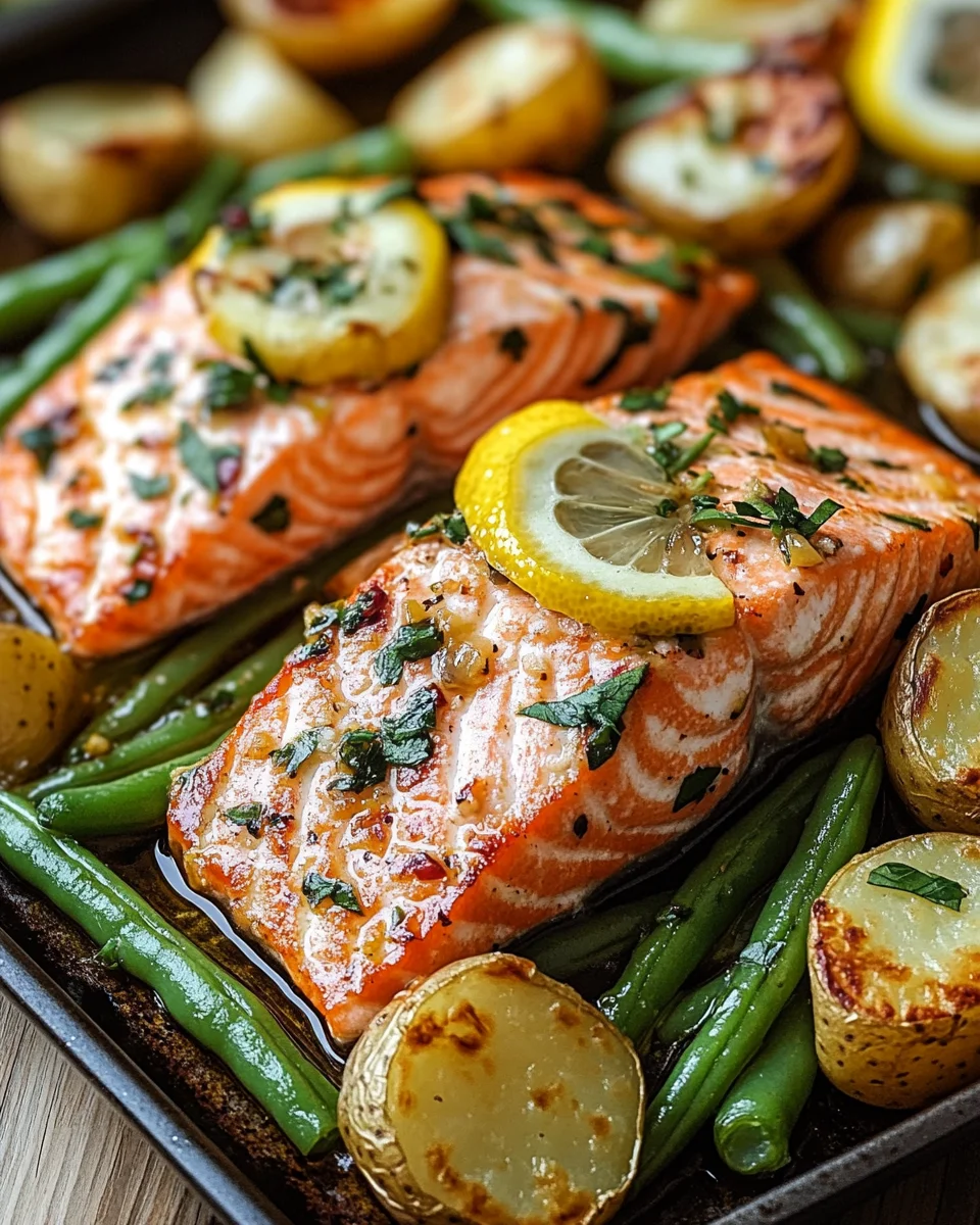 Einfaches Blechlachs Rezept mit grünen Bohnen und Kartoffeln 21 Einfaches
