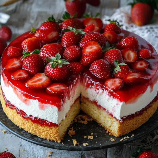 Erdbeertorte mit Biskuit und Quark