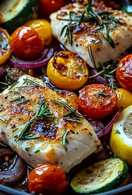 Mediterran Gebackene Fischfilets mit Gemüse