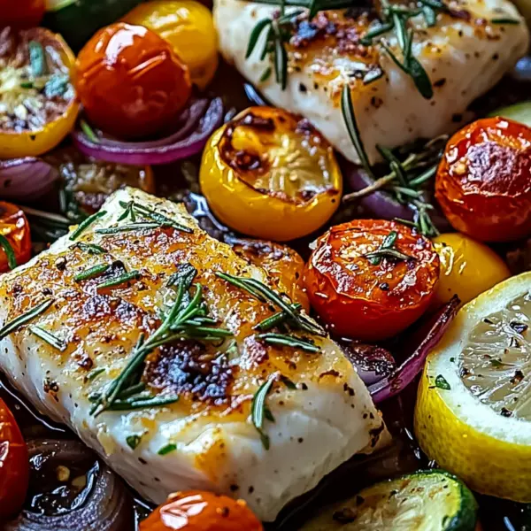 Mediterran Gebackene Fischfilets mit Gemüse