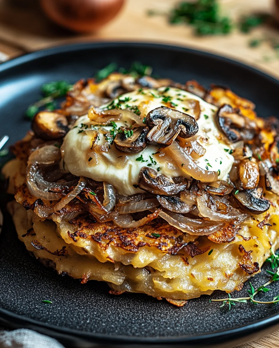 Mozzarella Rösti mit Zwiebel-Pilzrahmsoße 19 Mozzarella