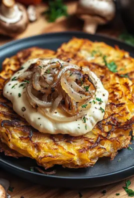 Mozzarella Rösti mit Zwiebel-Pilzrahmsoße