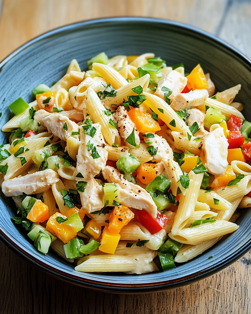Nudel-H&auml;hnchensalat mit Fr&uuml;hlingszwiebeln