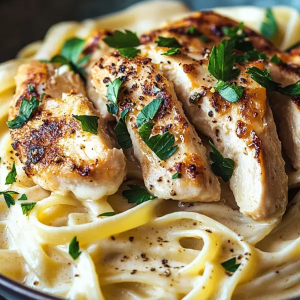 Pasta Alfredo mit gebratenem Hähnchen