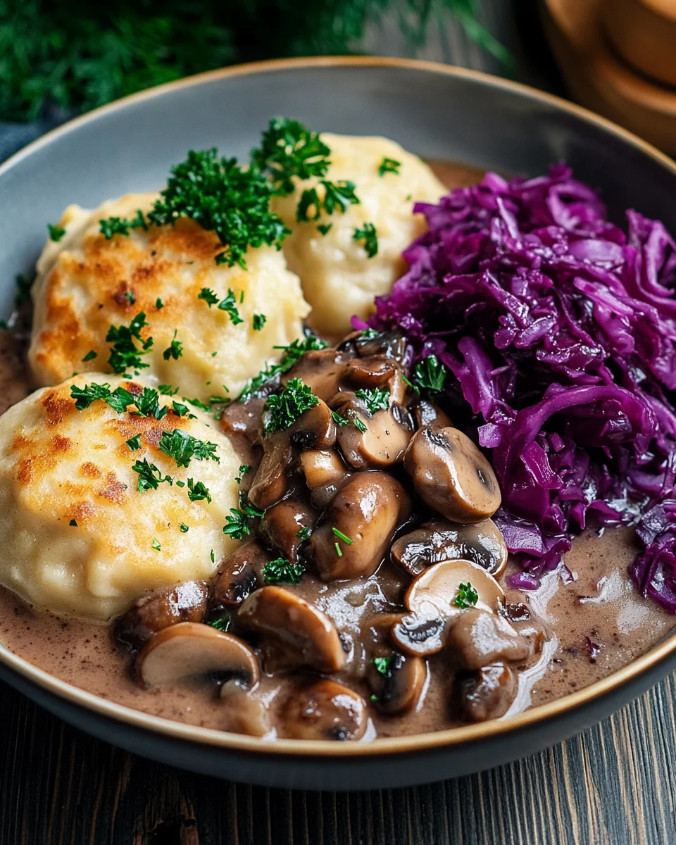 Pilz-Maronen Ragout mit Ofenknödeln und Rotkraut 18 Pilz-Maronen Ragout mit Ofenknödeln und Rotkraut