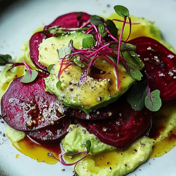 Rote Bete Carpaccio auf Avocadocreme