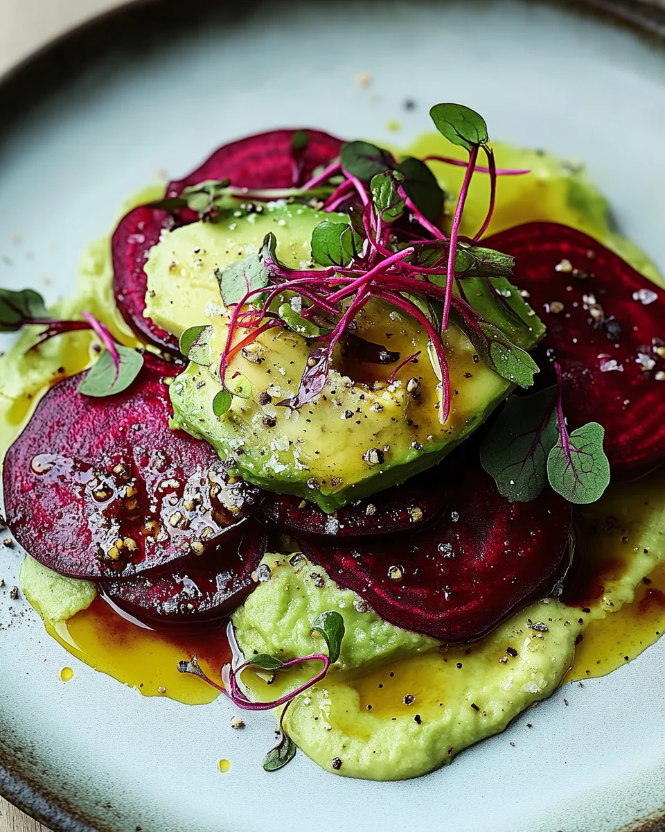 Rote Bete Carpaccio auf Avocadocreme 22 Rote Bete Carpaccio auf Avocadocreme