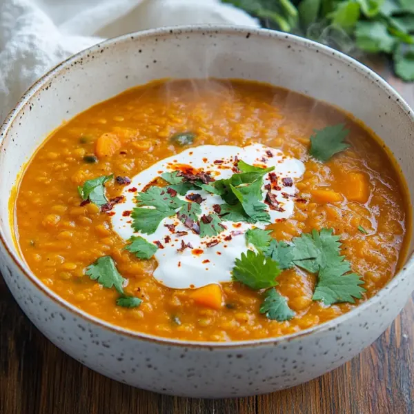 Rote Linsensuppe mit Süßkartoffeln