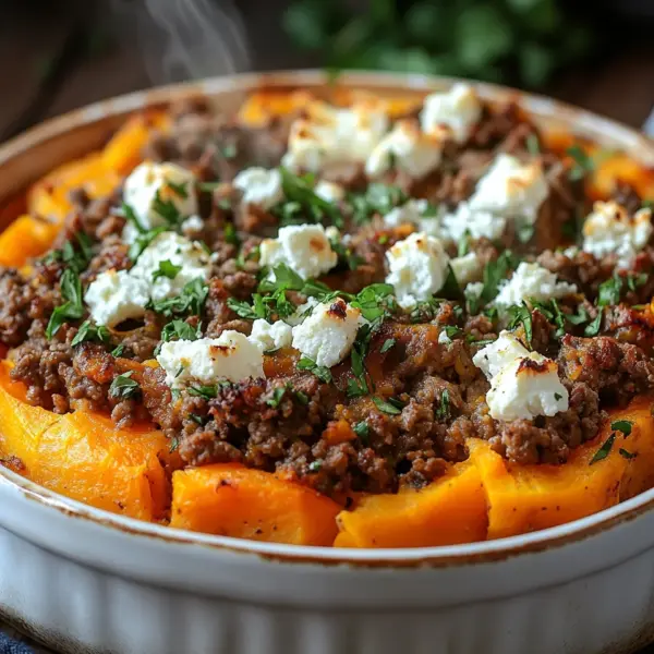 Süßkartoffel-Hackfleisch-Auflauf mit Feta