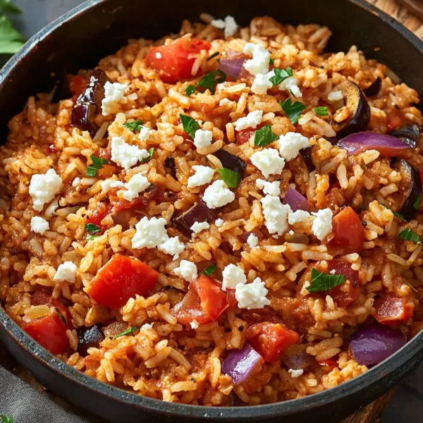Auberginen-Reispfanne mit Feta