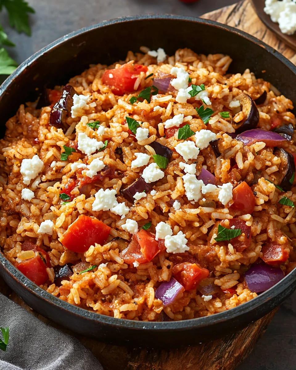 Auberginen-Reispfanne mit Feta