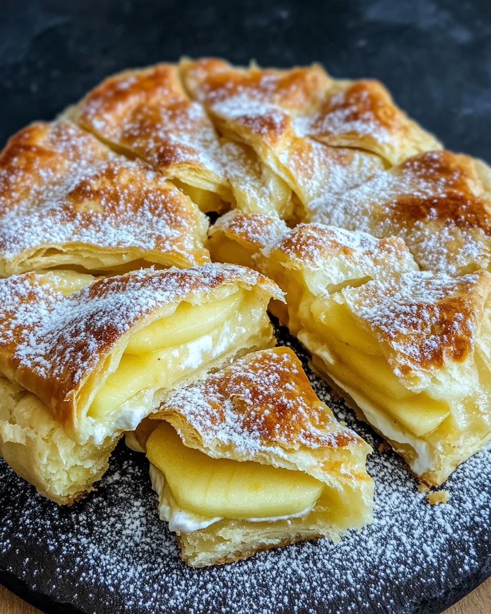 Bl&auml;tterteigkuchen mit Puddingcreme und Apfel