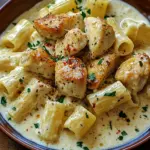 Cremiges Knoblauchbutter-Huhn und Rigatoni in Parmesan-So&szlig;e