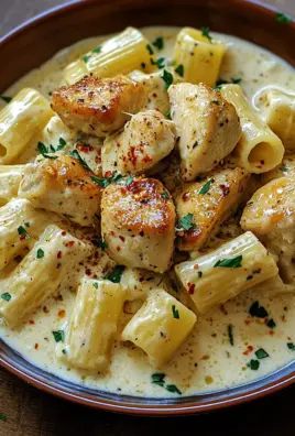 Cremiges Knoblauchbutter-Huhn und Rigatoni in Parmesan-Soße