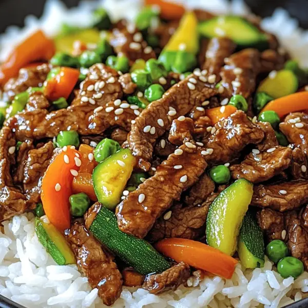 Ein Pfannengericht Teriyaki Rindfleisch mit Reis