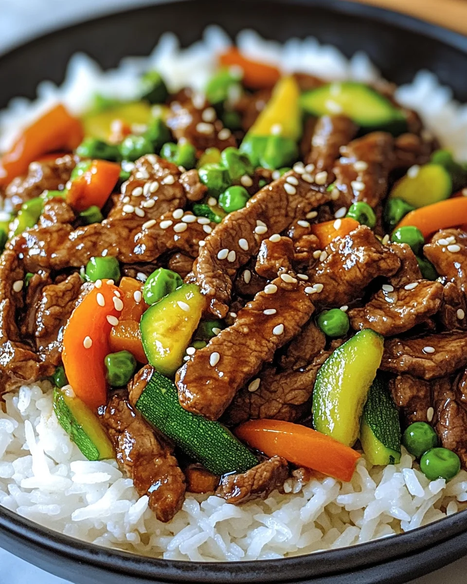 Ein Pfannengericht Teriyaki Rindfleisch mit Reis