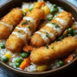 Fischst&auml;bchen-Auflauf mit Reis und Gem&uuml;se