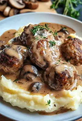 Fleischbällchen mit Kartoffelpüree und Champignonrahmsauce