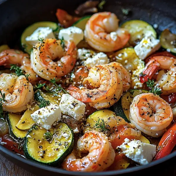Garnelen Feta Pfanne mit Zucchini