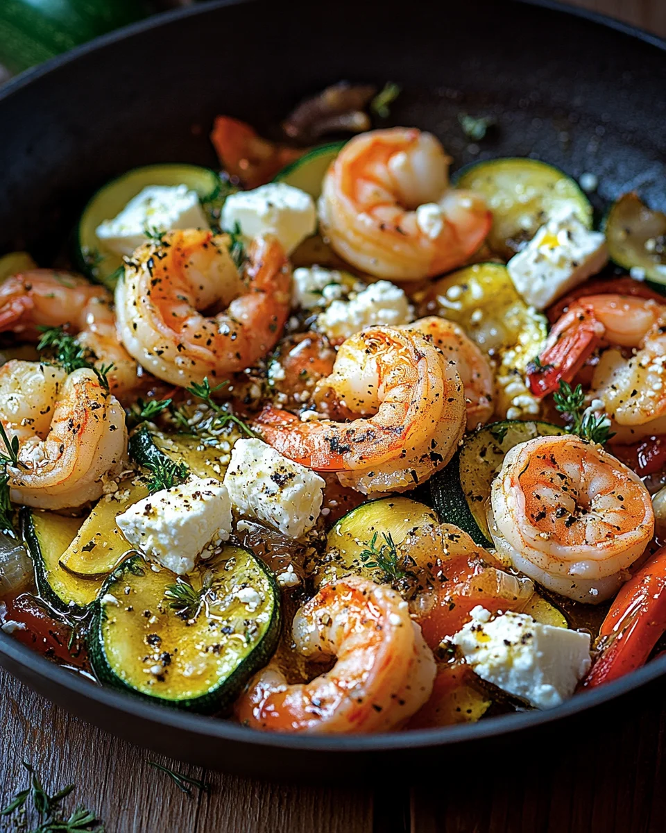 Garnelen Feta Pfanne mit Zucchini