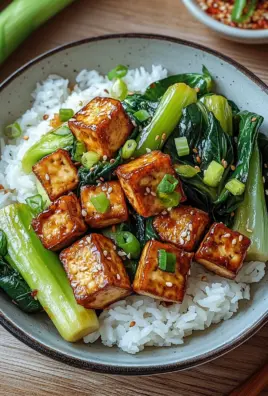 Gebratener Pak Choi mit knusprigem Tofu und Reis