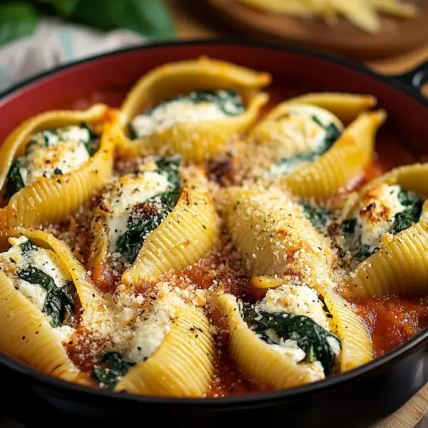 Gefüllte Muschelnudeln mit Ricotta und Spinat