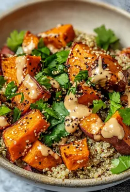 Gerösteter Süßkartoffel-Quinoa-Salat mit Sesam-Miso-Sauce