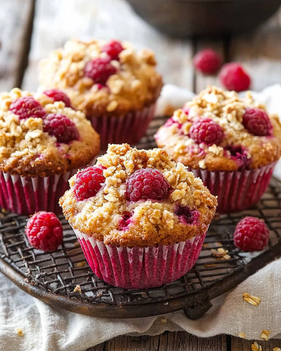 Gesunde Himbeer-Muffins mit Haferflocken-Streuseln