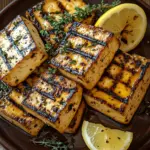 Griechischer gegrillter Tofu mit Zitrone und Thymian
