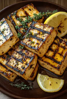 Griechischer gegrillter Tofu mit Zitrone und Thymian