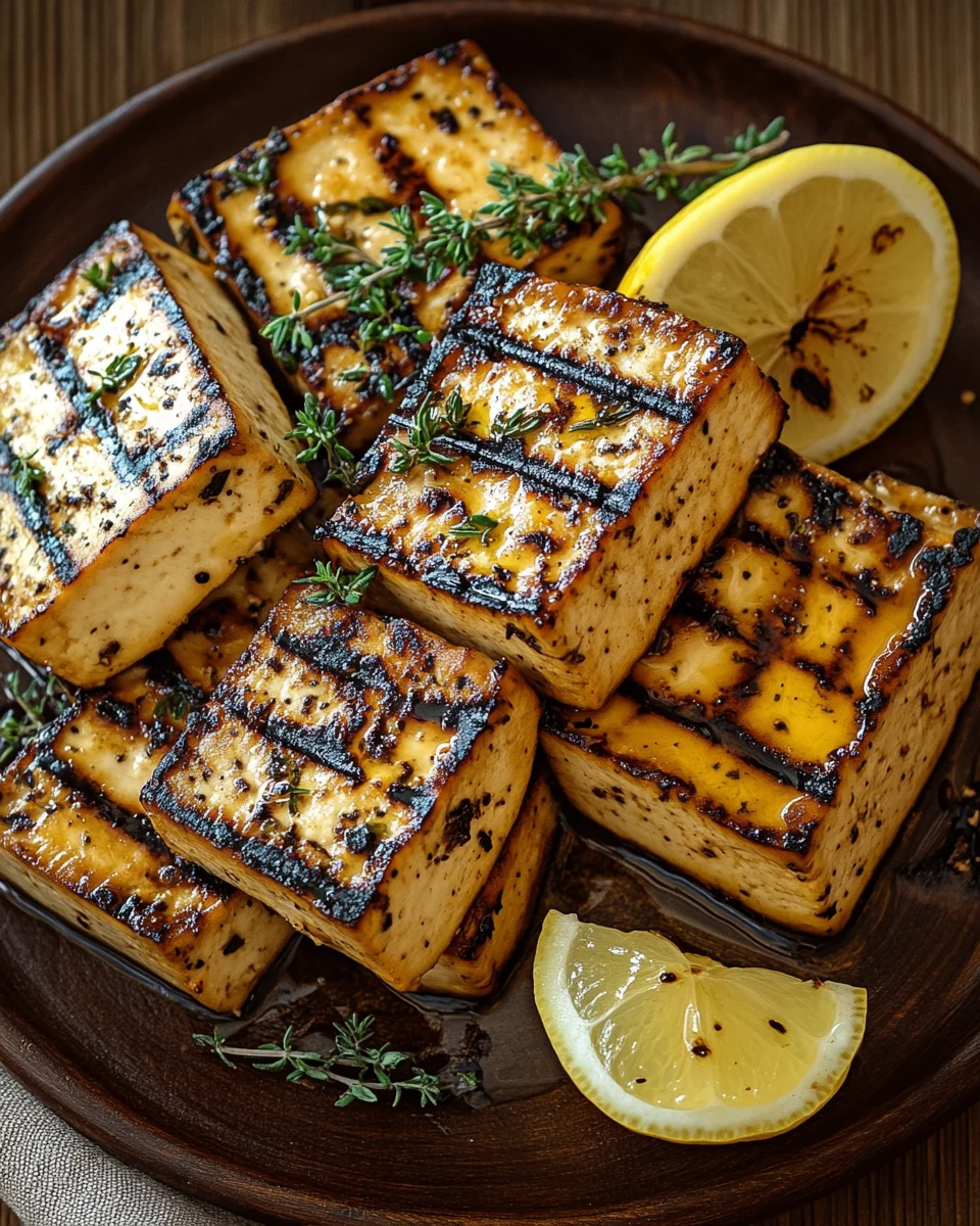 Griechischer gegrillter Tofu mit Zitrone und Thymian