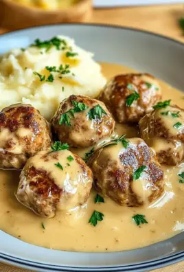 Hackbällchen in cremiger Sauce mit Kartoffelpüree