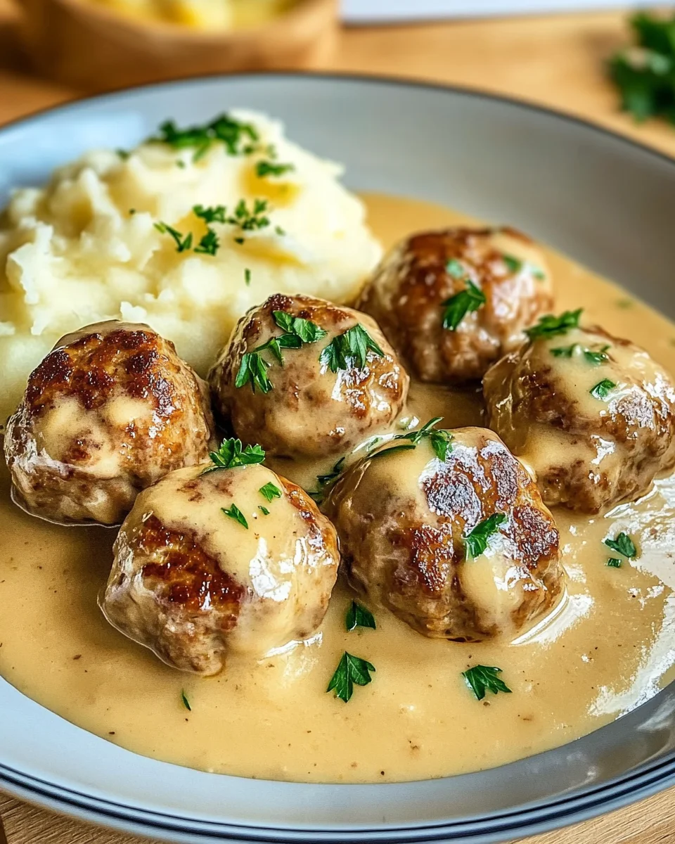 Hackb&auml;llchen in cremiger Sauce mit Kartoffelp&uuml;ree
