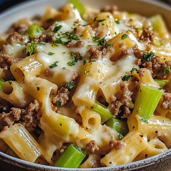 Käse-Lauch Pasta mit Hackfleisch