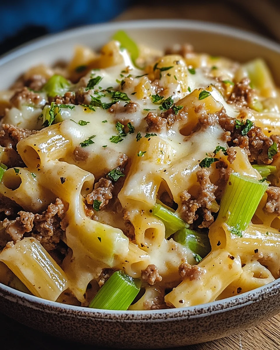 K&auml;se-Lauch Pasta mit Hackfleisch