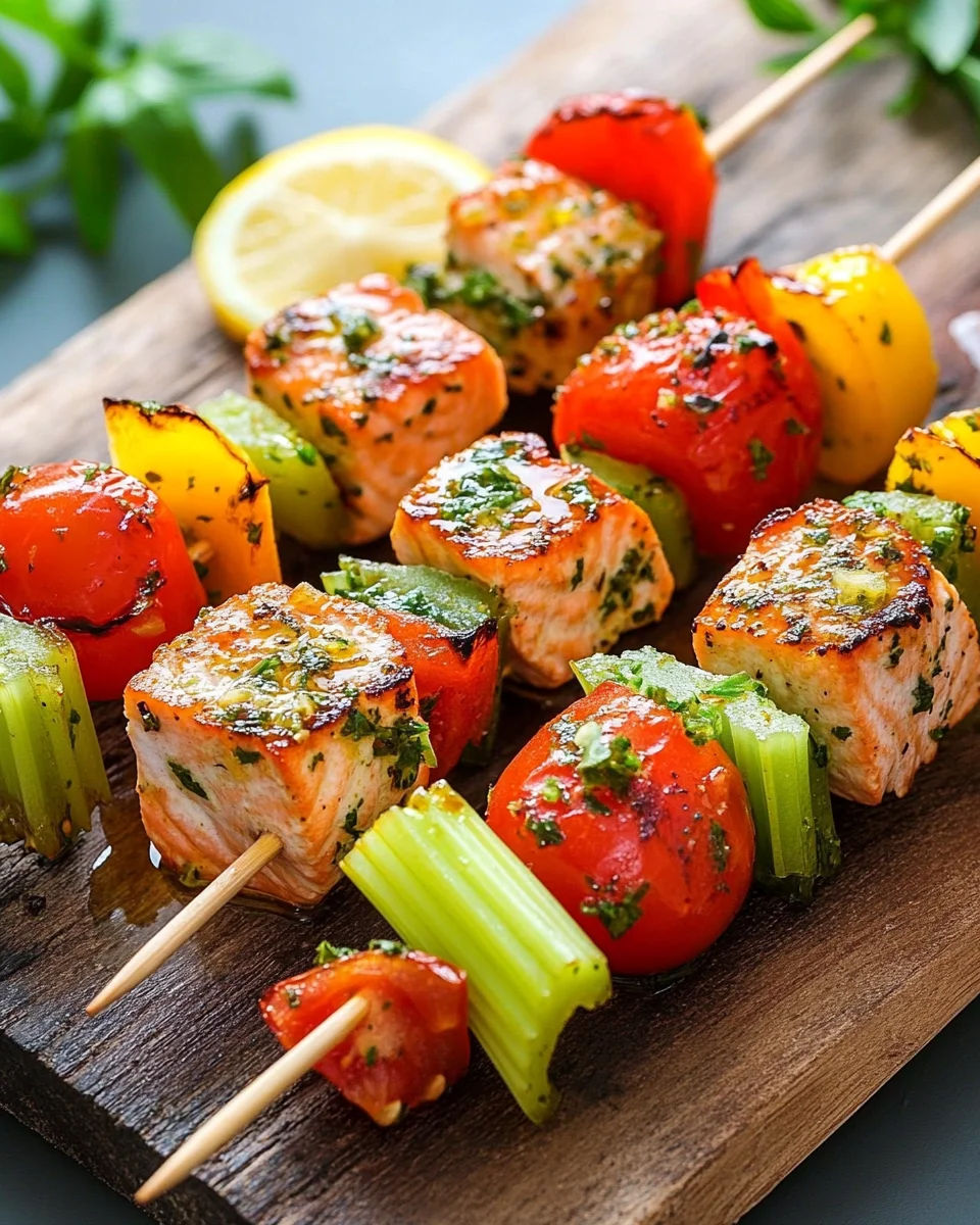 Lachs-Spieße mit Gemüse 21 Lachs-Spieße mit Gemüse