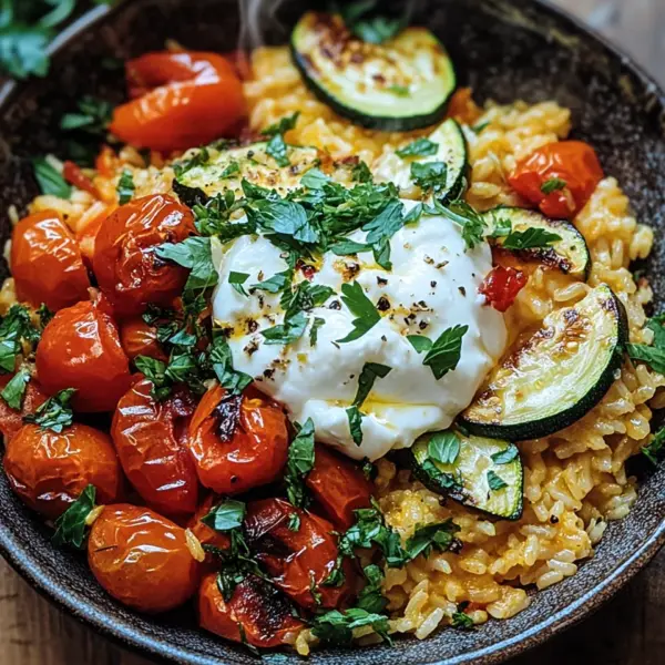Mediterrane Reispfanne mit Burrata