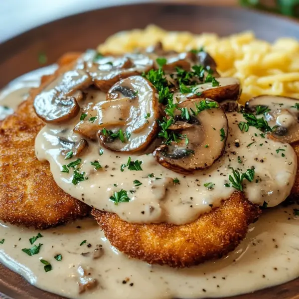 Naturschnitzel in Champignonrahmsauce