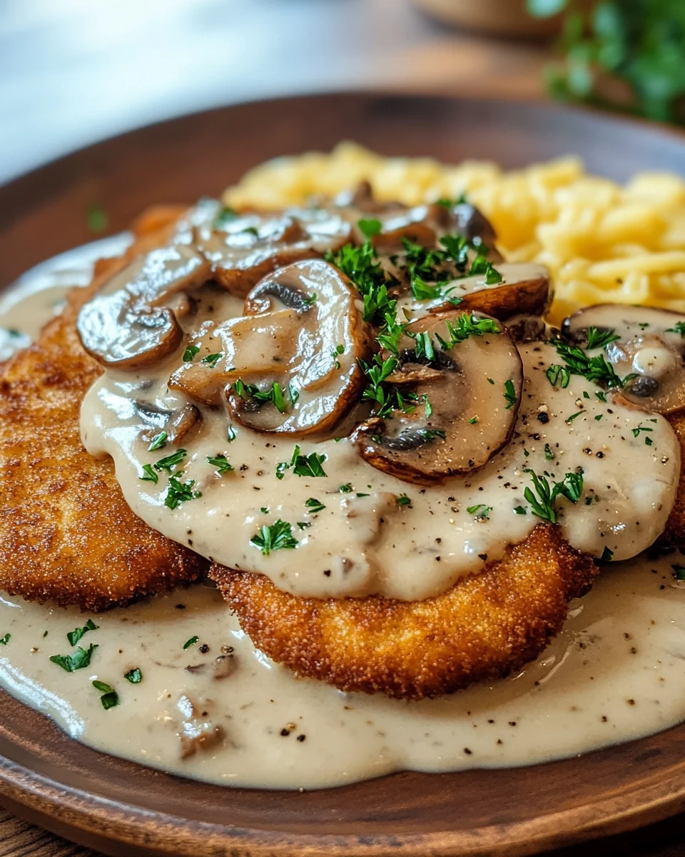 Naturschnitzel in Champignonrahmsauce