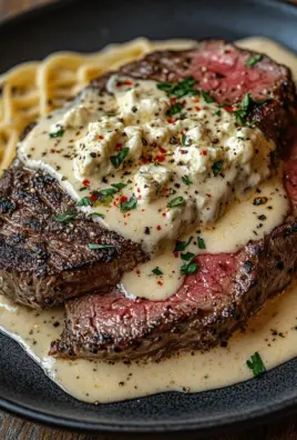 Pikantes Steak Gorgonzola Alfredo mit cremiger Parmesan-Soße