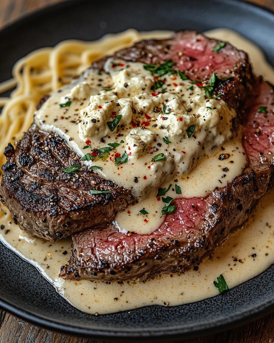 Pikantes Steak Gorgonzola Alfredo mit cremiger Parmesan-So&szlig;e