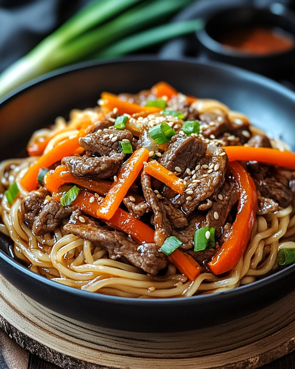 Reisnudeln mit Rindfleisch, Sojasauce und Gem&uuml;se