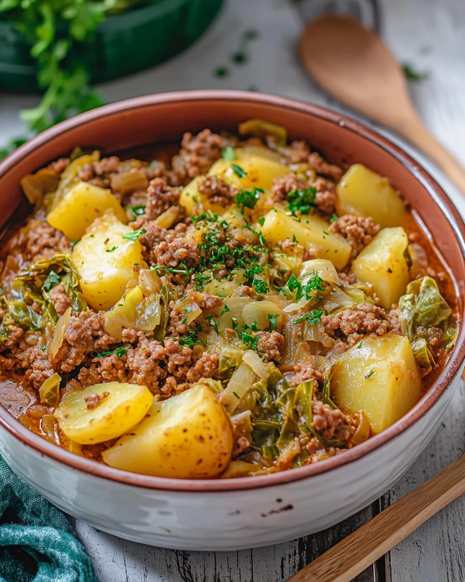 Wirsing-Eintopf mit Hackfleisch und Kartoffeln