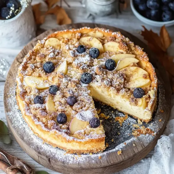 Würziger Bratapfel-Käsekuchen mit Zimtstreuseln