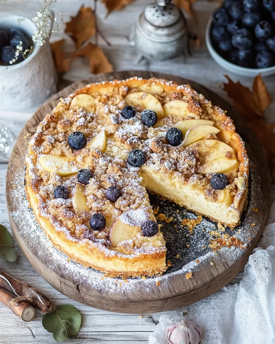 W&uuml;rziger Bratapfel-K&auml;sekuchen mit Zimtstreuseln