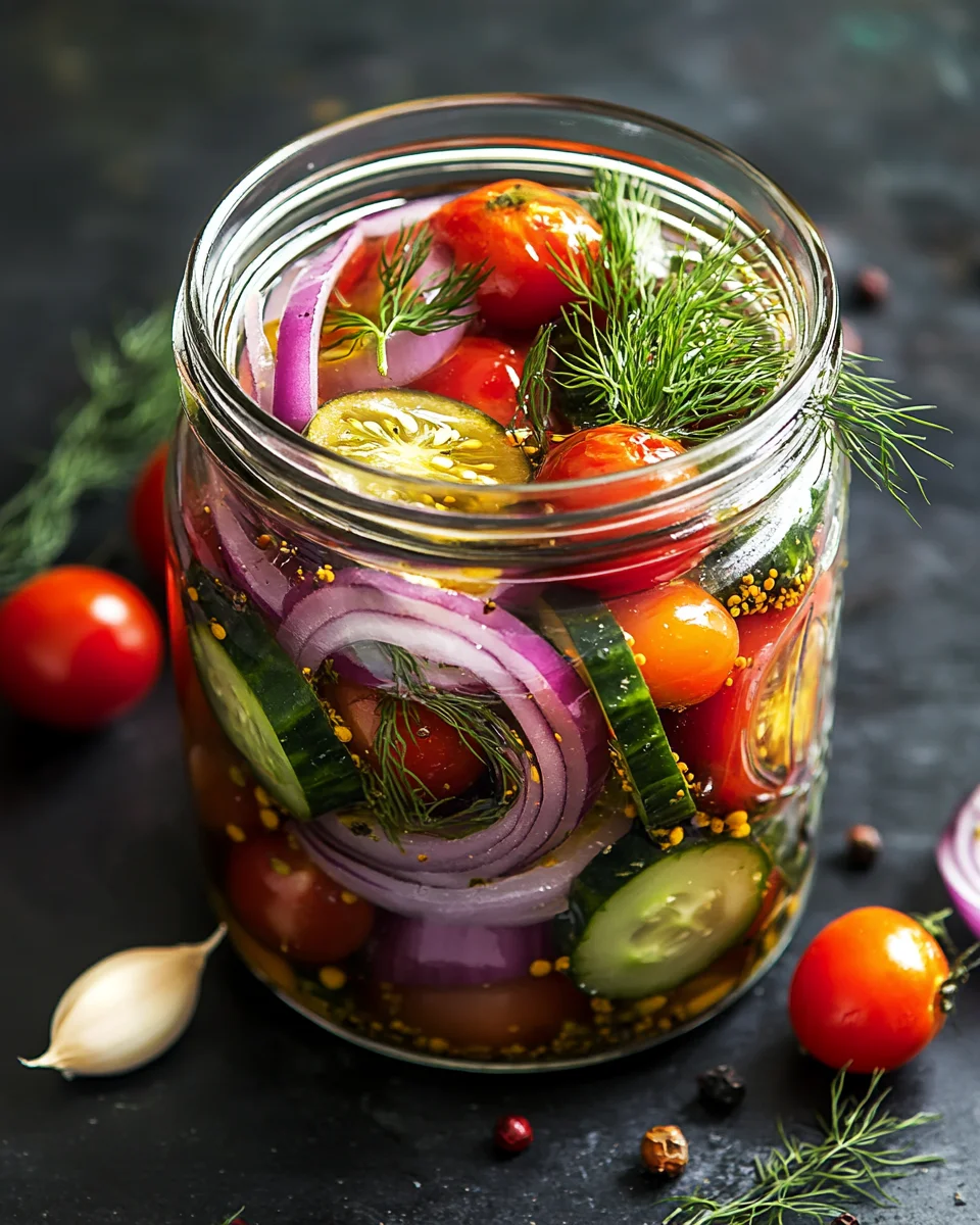 Homepage 1 Eingelegte Kirschtomaten, Rote Zwiebeln und Gurken