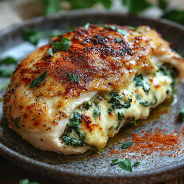 Gefüllte Hähnchenbrust mit Frischkäse und Spinat