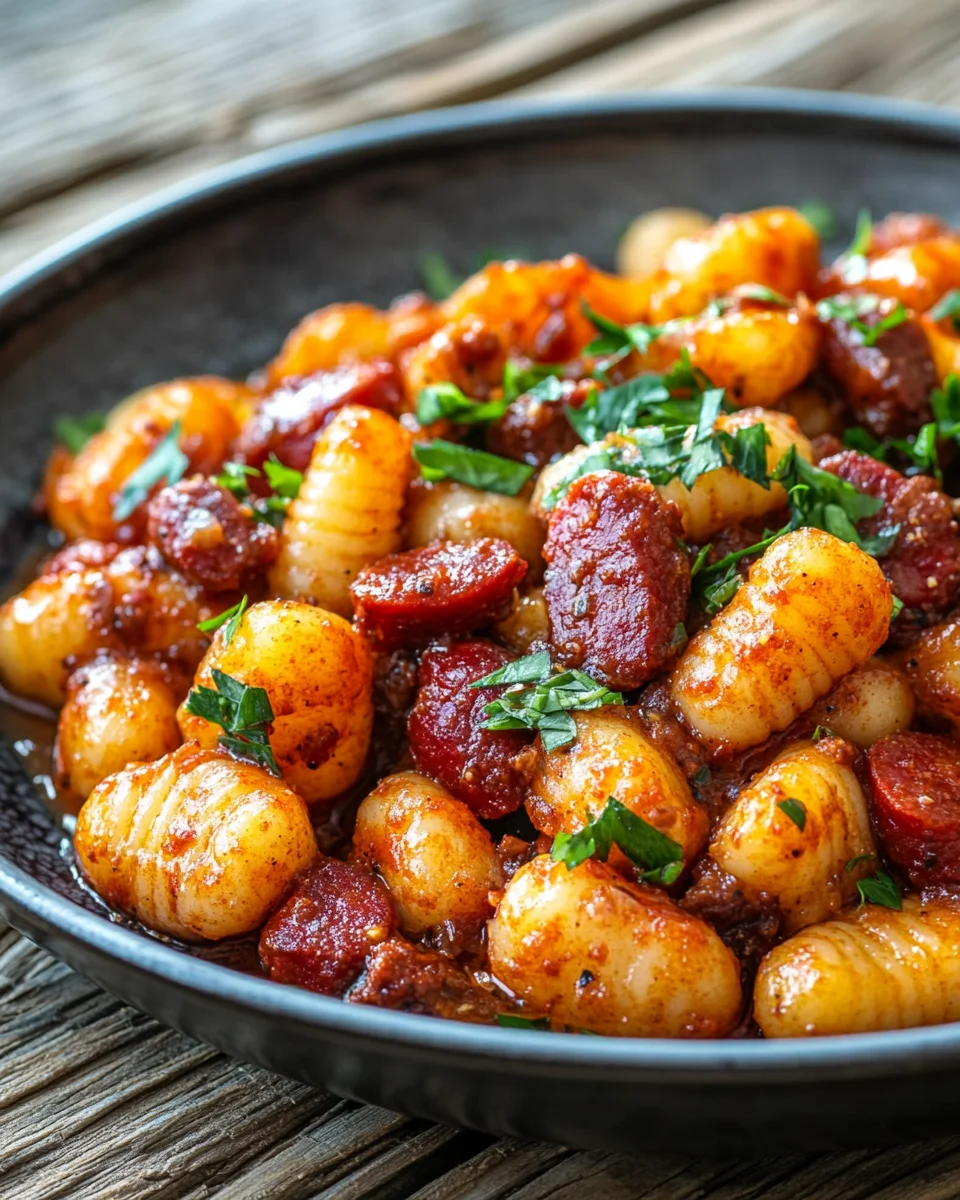 Gnocchi mit Chorizo und cremiger Harissa-Sauce 19 Gnocchi